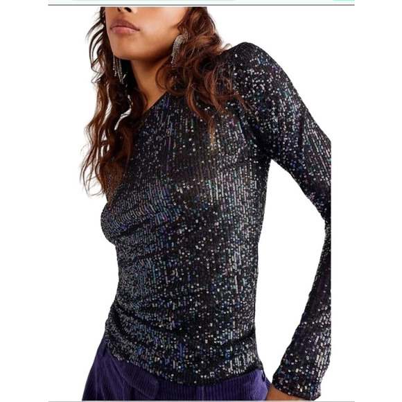 Free People Tops - Free People Intimately Women’s Small Gold Rush Sequin Long Sleeve In Black NWOT